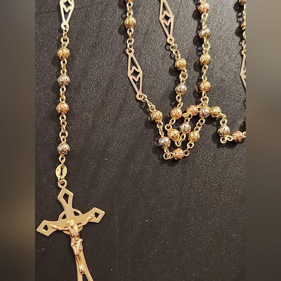 Solid 14K Yellow Gold Beaded Rosary Necklace weighs 12.56 Grams Brand new - Picture 11 of 16
